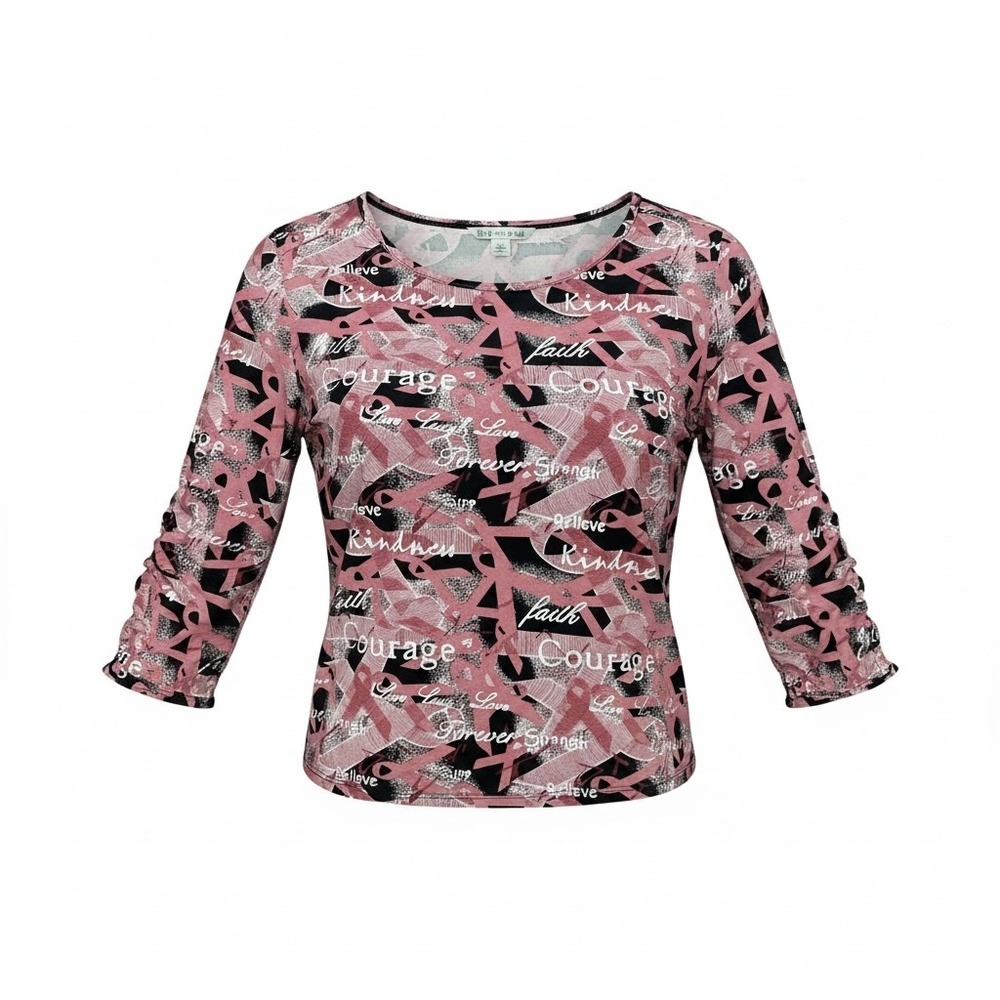 Peter Nygard Womens 1X Breast Cancer Awareness Top Pink Ribbon Courage